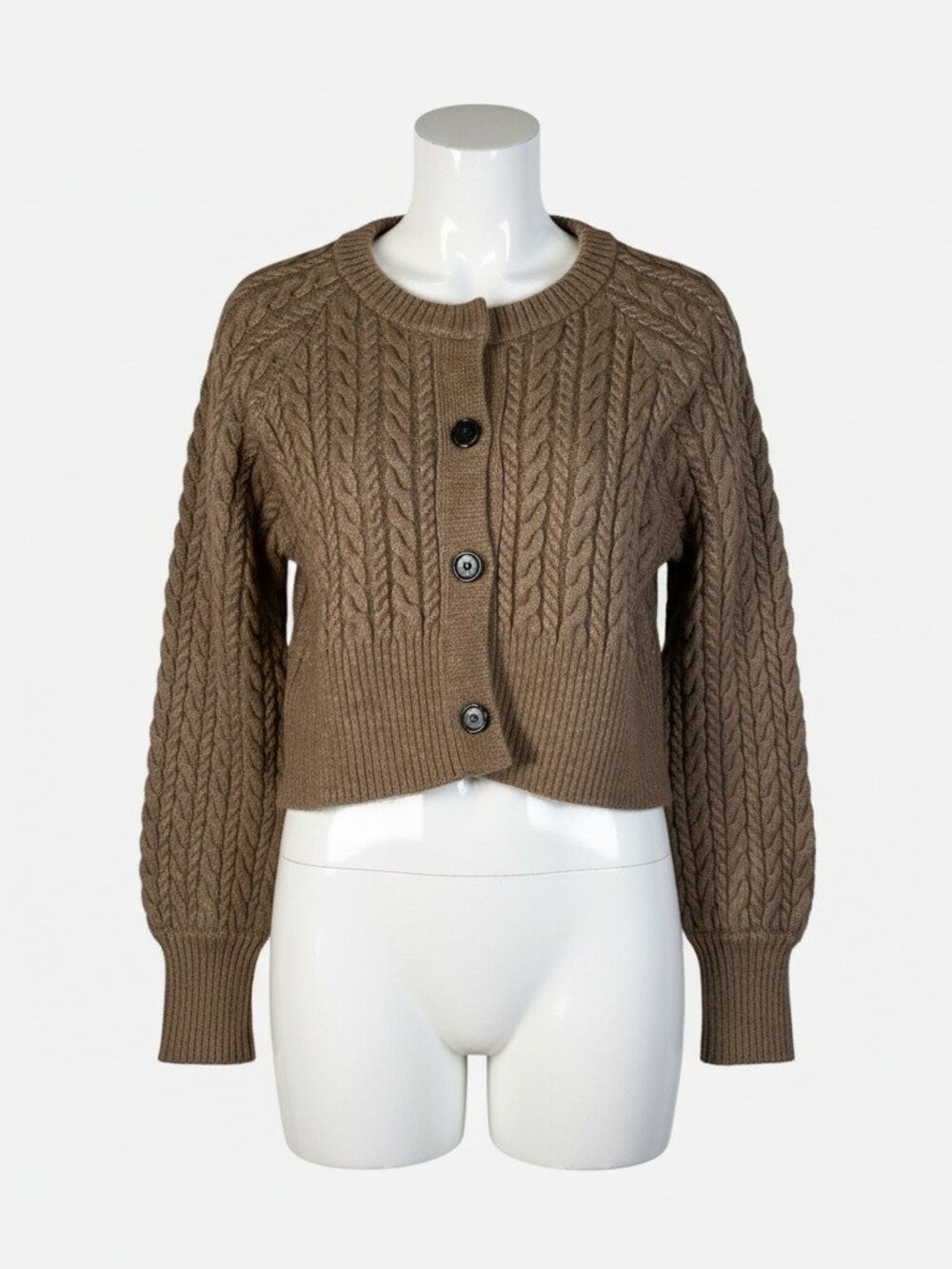 Stella McCartney Women's Brown Wool Cable-Knit Aran Cardigan Sweater Size 40